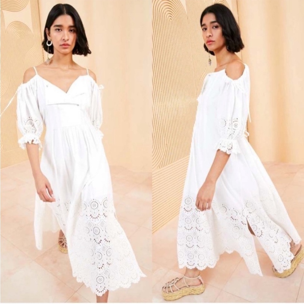 Ulla Johnson Narcisa Midi Dress Pristine White 100% Cotton Eyelet Lace Size 2